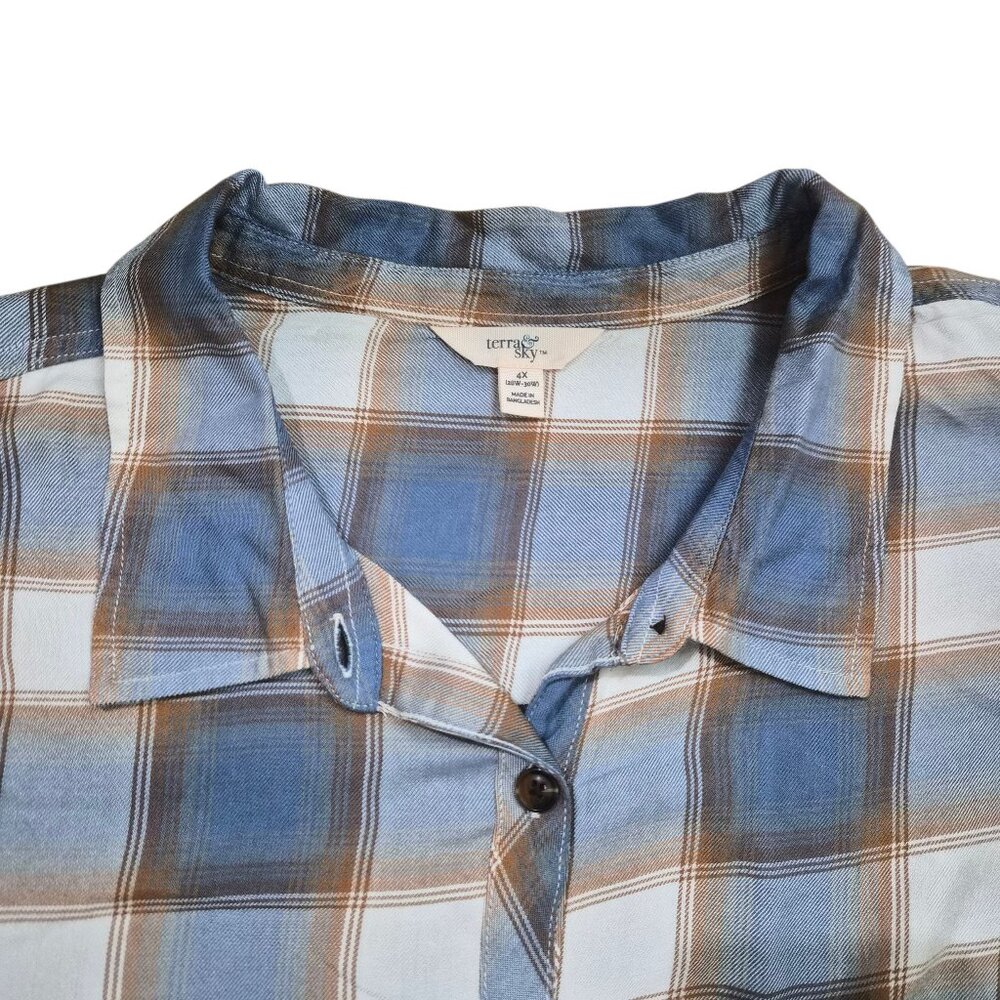 Terra & Sky Women's Plus Button Down Shirt Plaid Long Sleeve Size 2X Blue - Picture 6 of 11